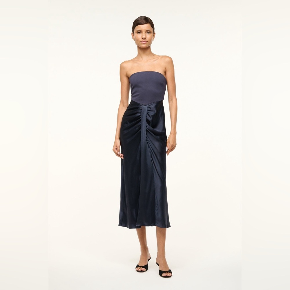 NWT STAUD Black Strapless Midi Dress small